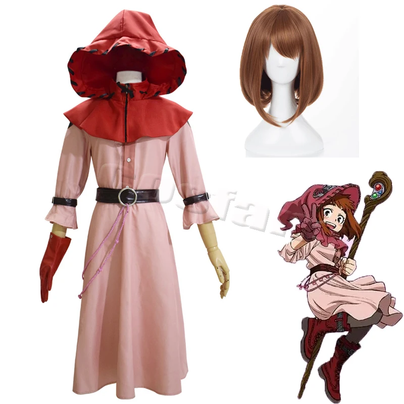 Anime Academ Witch Ochako Uraraka Cosplay Boku no Hero Witch Ochako Uraraka Wigs Halloween Costume uniform outfit Gift