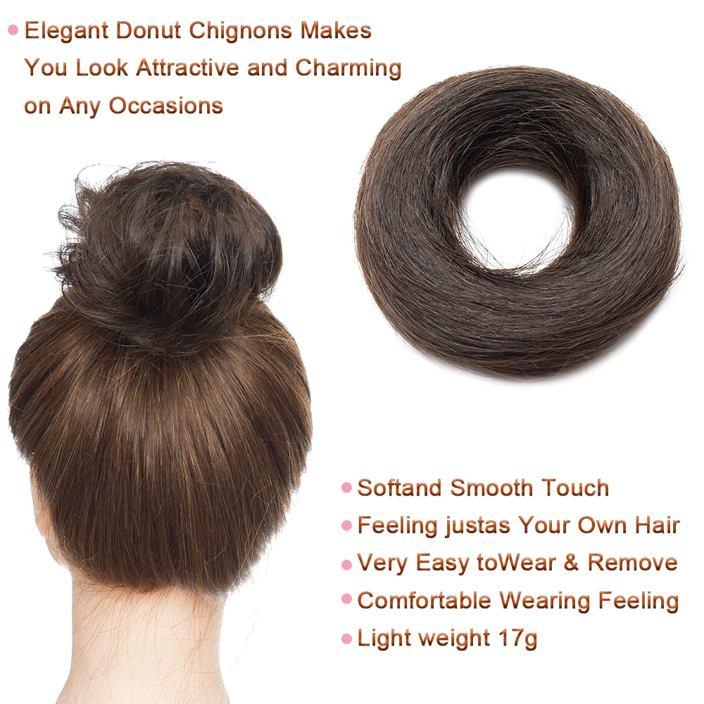 SEGO 100% Menschliches Haar Brötchen Elegante Chignon Scrunchies Haarpferdeschwanz Gerade Donut Updo Haar Stück Für Frauen 17g – Detail 2