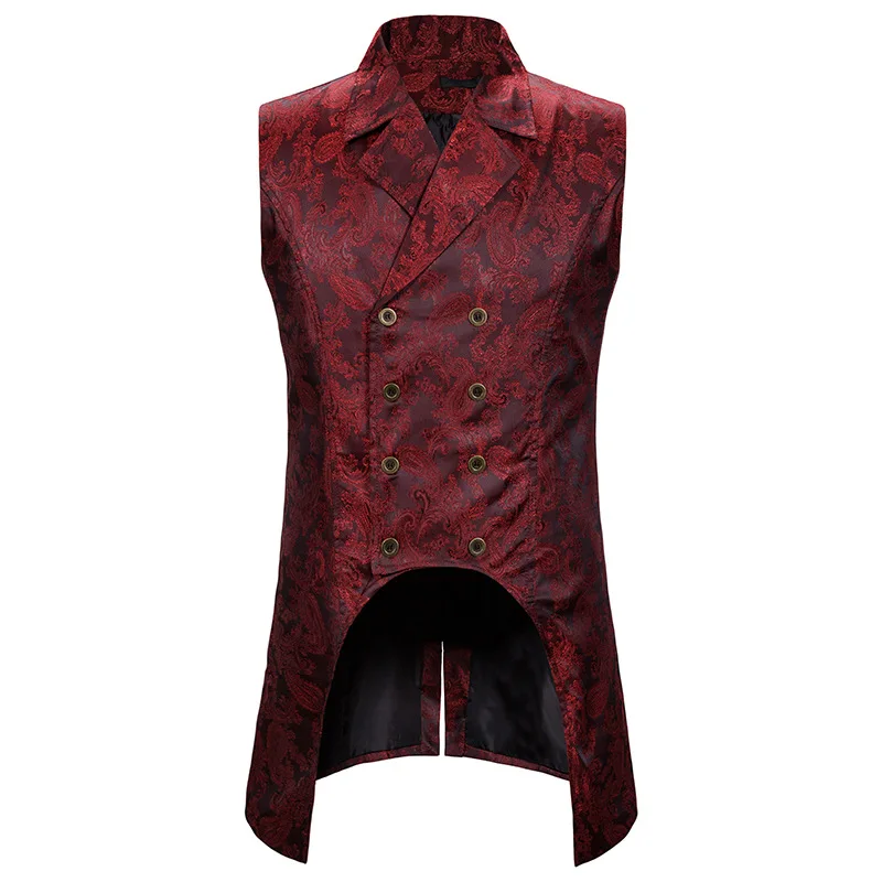 Mens Paisley Jacquard Steampunk Vest Double Breasted Brocade Waistcoat Men Wedding Prom Stage Tuxedo Vests Male Gilet Homme 2XL