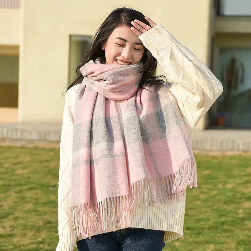 Large Wool Scarf Women Winter Tassel Retro Plaid Warm Shawls And Warps 2021 New Long Pashmina Scarves For Girls 180x70cm