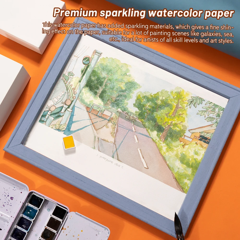 Paul Rubens Art Supplies Watercolor Paper, Hand-Made Paper 300g 100% Cotton with Glitter Sparkling Effect, 7.67\