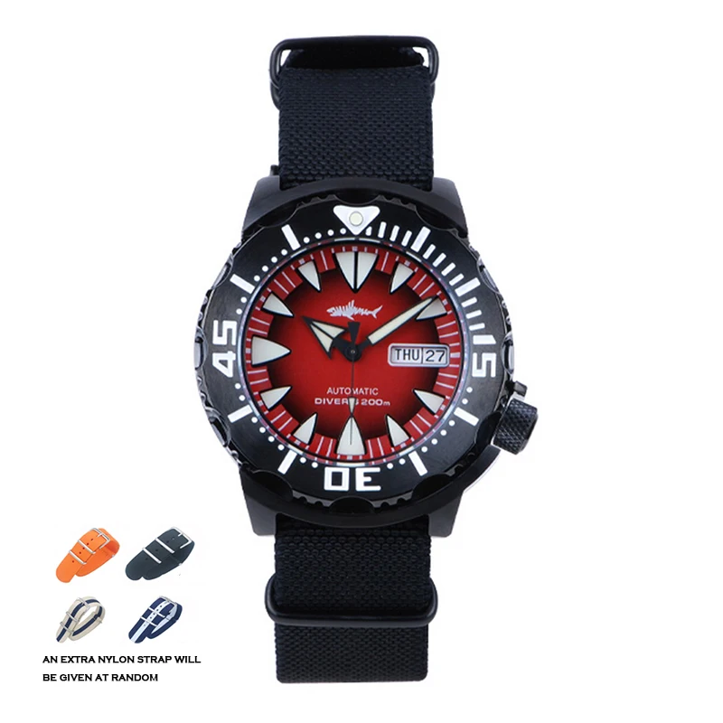 HEIMDALLR Herren-Automatikuhr, 45,3 mm, mechanischer Taucher, 20 ATM wasserdicht, C3, leuchtendes Saphirglas, NH36, Monster-Zifferblatt, Schwarz