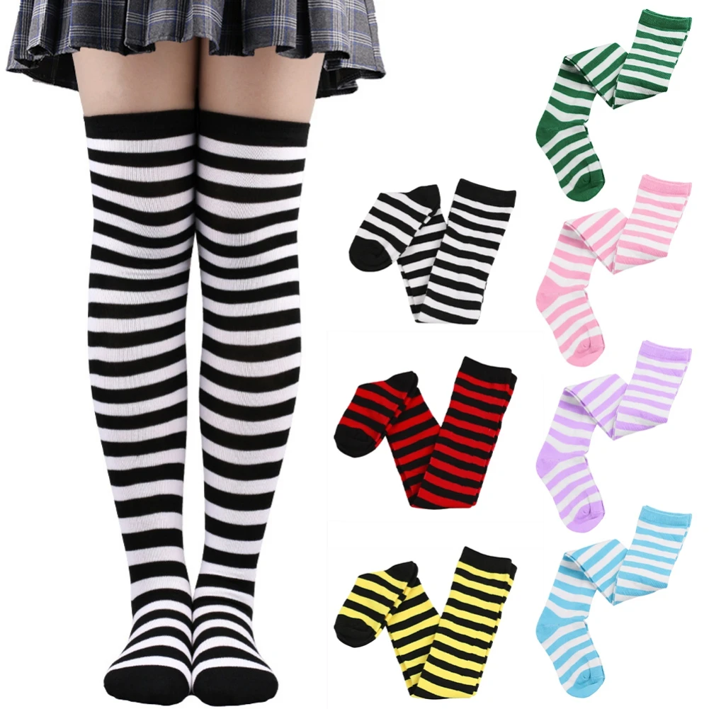 2 Pairs High Thigh Socks Striped Over Knee Thin Tights Long Stocking Knee High Leg Warmer 60cm