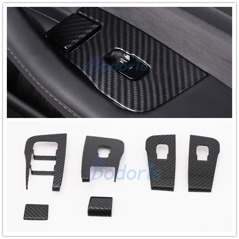 

For LHD Tesla Model 3 2017 2018 2019 Carbon Fiber Color Interior Window Glass Switch Button Trim Cover Car Styling Accessories