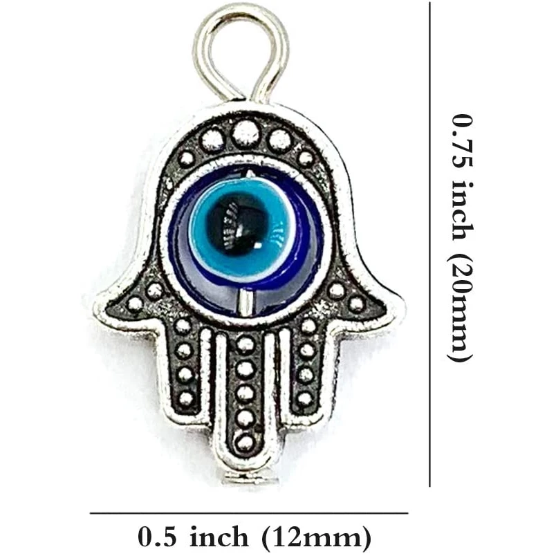 20PCS Antique Silver Hamsa Hand Evil Eye Bead of Fatima Symbol Charms for Jewelry Making Findings DIY Necklace Bracelet