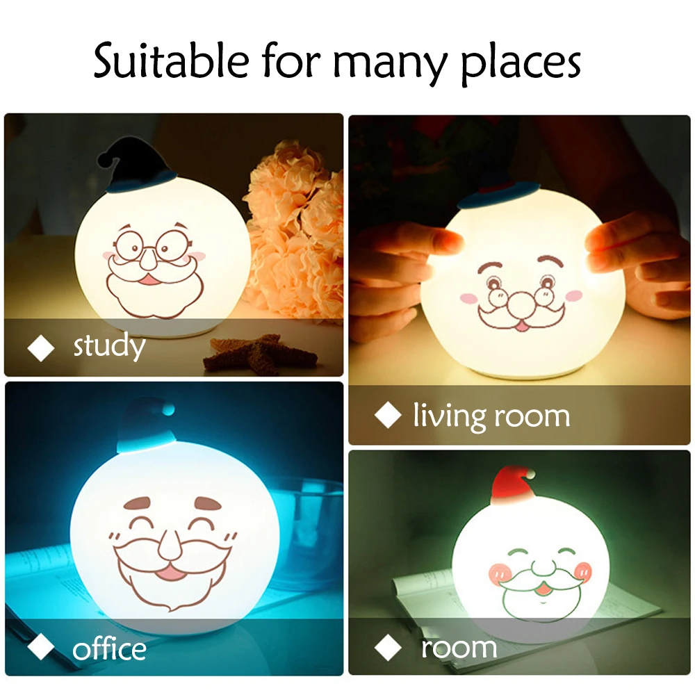 New Santa Silicone Night Light Silicone Touch Sensor LED Night Light for Children Baby Kids 7 Colors Santa USB LED Night Lamp