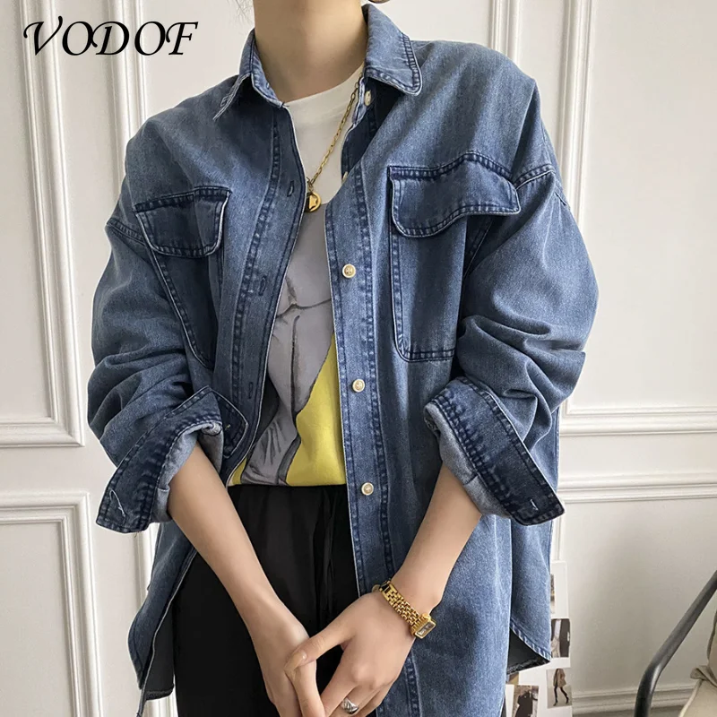 

VODOF New Large Size Loose Denim Female Coat Retro Street Korean Style Wild Casual Couple Jacket Korean Ins Tide Jackets Denim