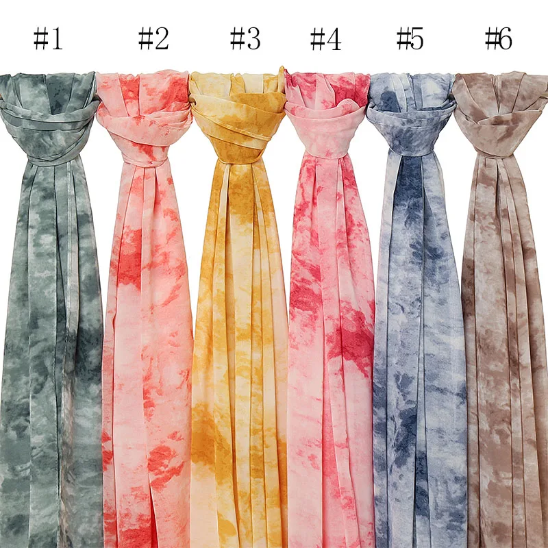 Fashion Tie-Dye Printed Chiffon Hijab Scarf Wrap Women Muslim Scarves Islamic Shawl Headband Malaysia Headscarf Scarves 180*70cm