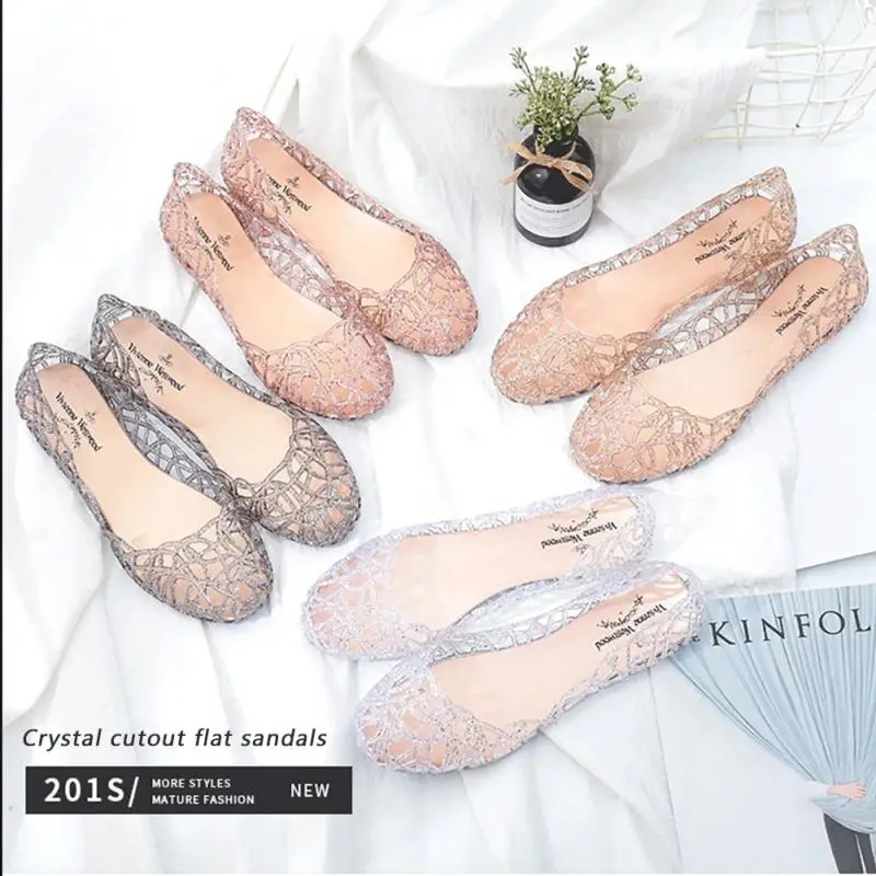 New 2022 Summer Women Sandals Breathable Shoes Crystal Jelly Nest Crystal Sandals Female Flat Sandal Breathable Comfort Shoes