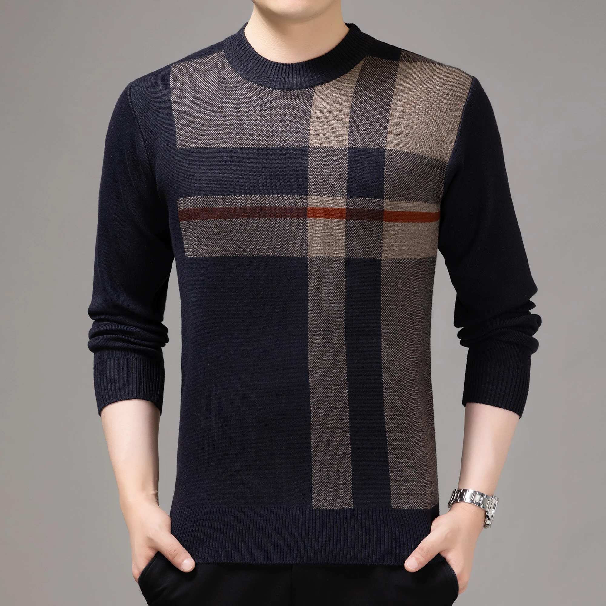 

2021 Casual Thick Warm Winter Striped Knitted Pull Sweater Men Wear Jersey Dress Pullover Knit Mens Sweaters Male Fashions 02196