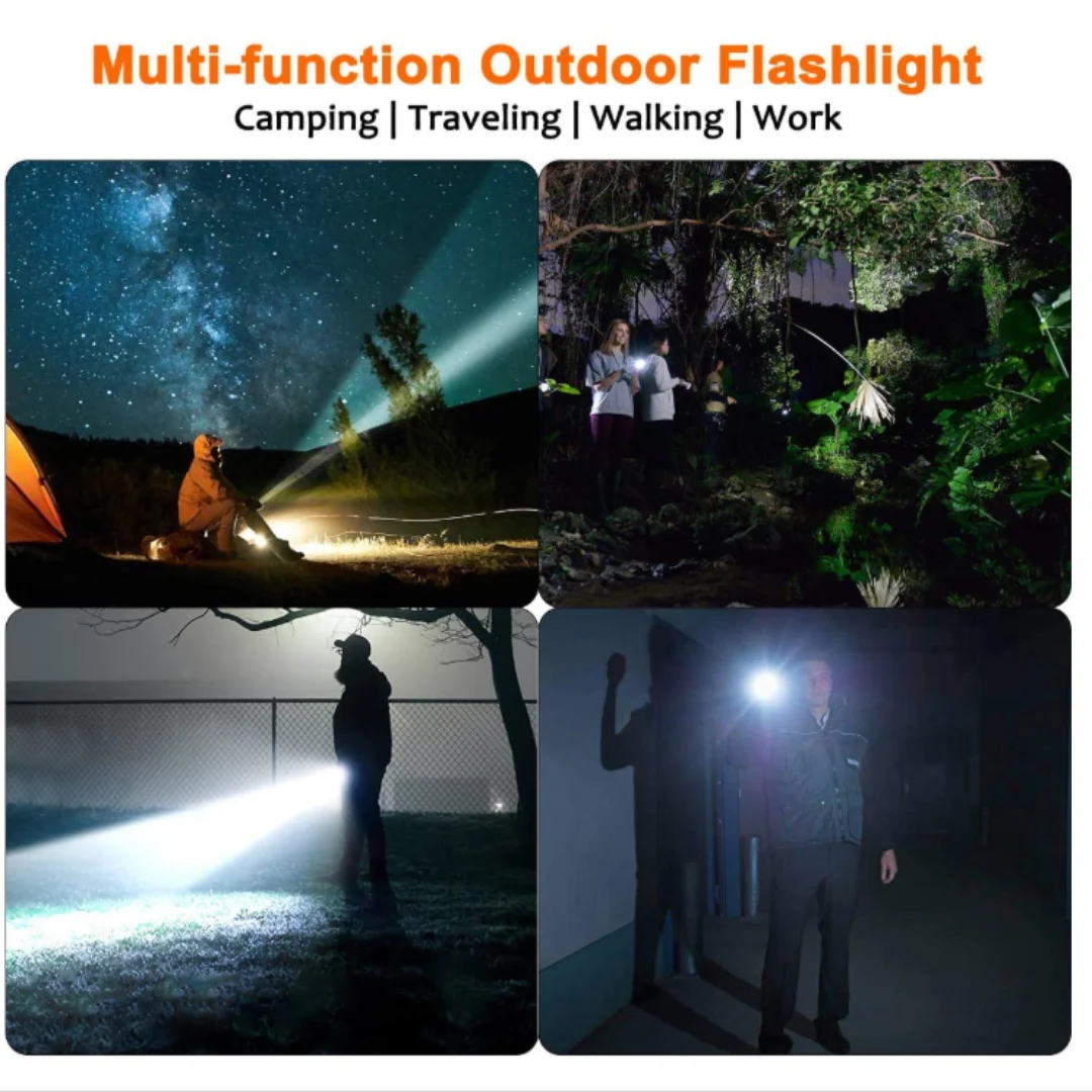 Rechargeable LED Spotlight Flashlights, High Lumens, 10000 Lumens, Flood, Camping, Flashlight with Long Lasting Battery