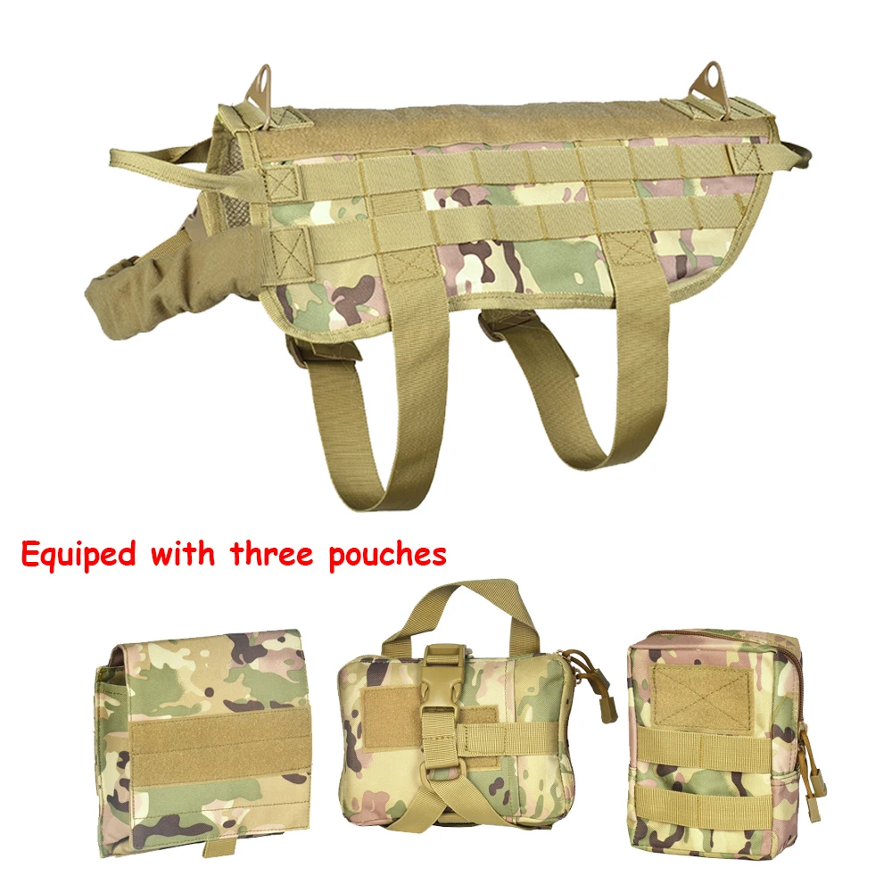 

K9 Training Tactical Dog Vest Harness Camouflage Software Improved Pet First Aid Kits Pouch 600D Nylon Molle Adjustable Straps