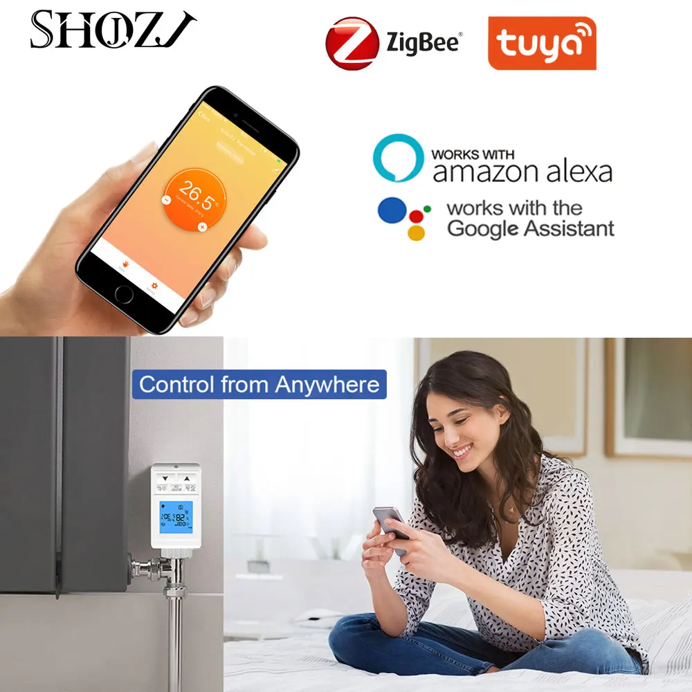 TUYA ZIGBEE WiFi Smart Valve Temperature Controller Thermoregulator integrated with boiler humidity display works with Alexa