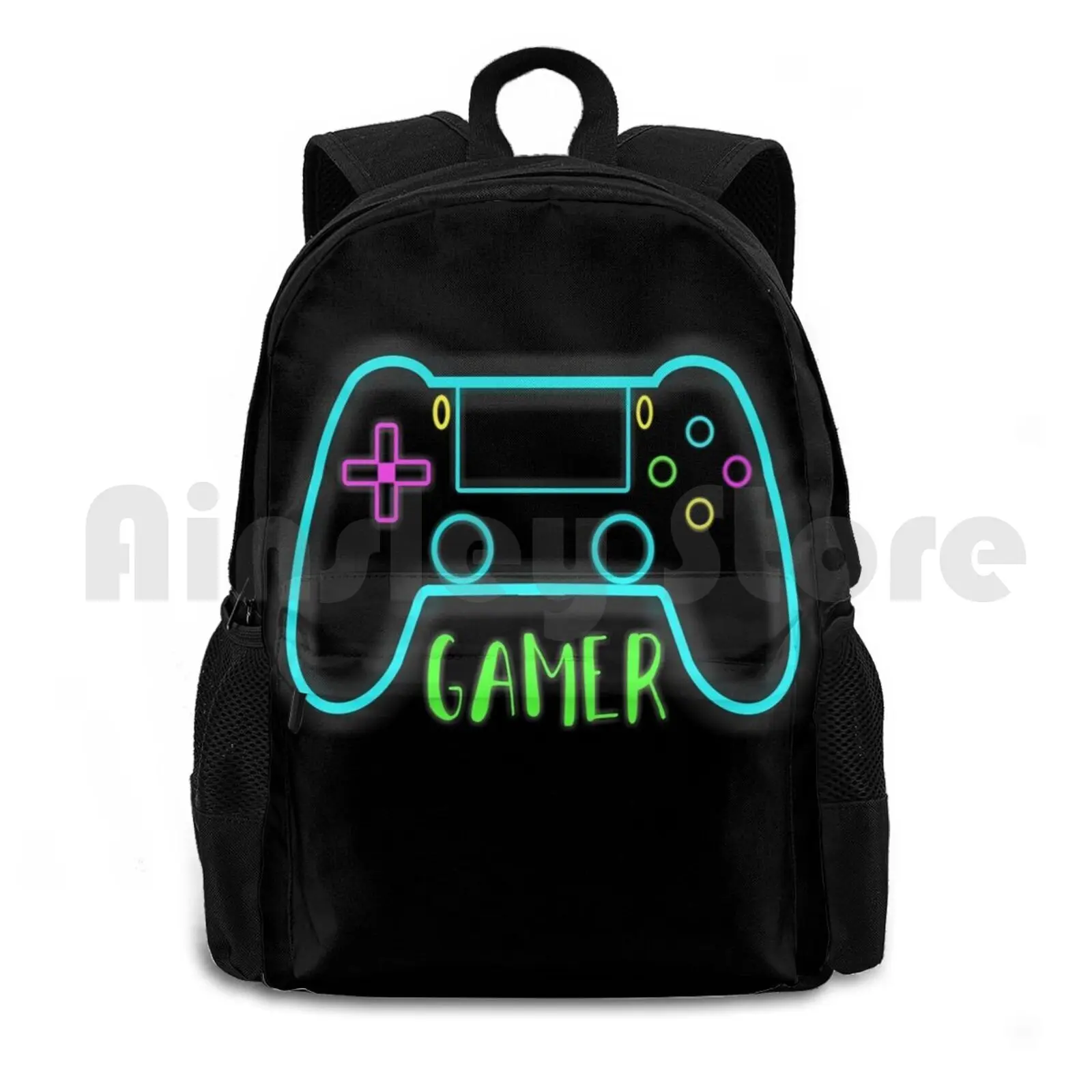 Neon Gamer Controller Neon Colors Outdoor Hiking Backpack Riding Climbing Sports Bag Game Gaming Video Games Christmas Mother