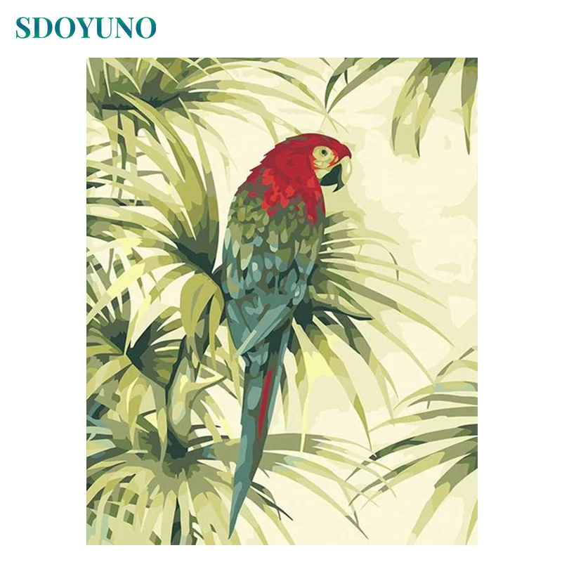 

SDOYUNO 60X75cm Frame Coloured Flying Parrot Painting By Numbers DIY Paint By Numbers For Adults Wall Decor Canvas Painting