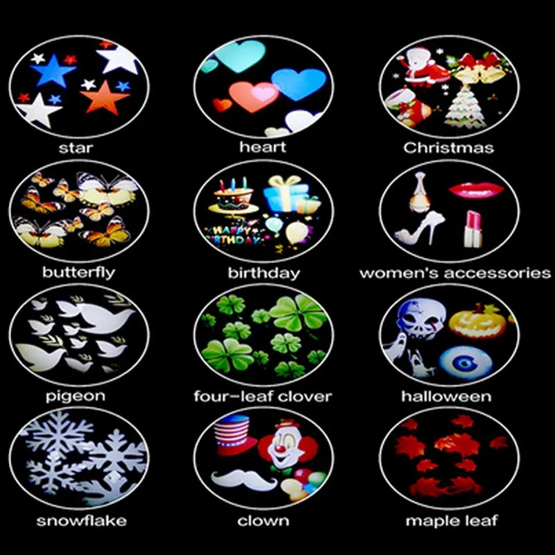 12 Patterns Christmas Laser Snowflake Projector Lamp Halloween Outdoor LED Disco Lights Home Garden Star Light Indoor Decoration