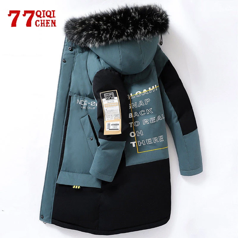 Winter Long Parka Men Thicken Warm -20 Degree Casual Big Pocket Hooded Coat Male Fur Collar Men\'s Mid-length Windbreaker 2021