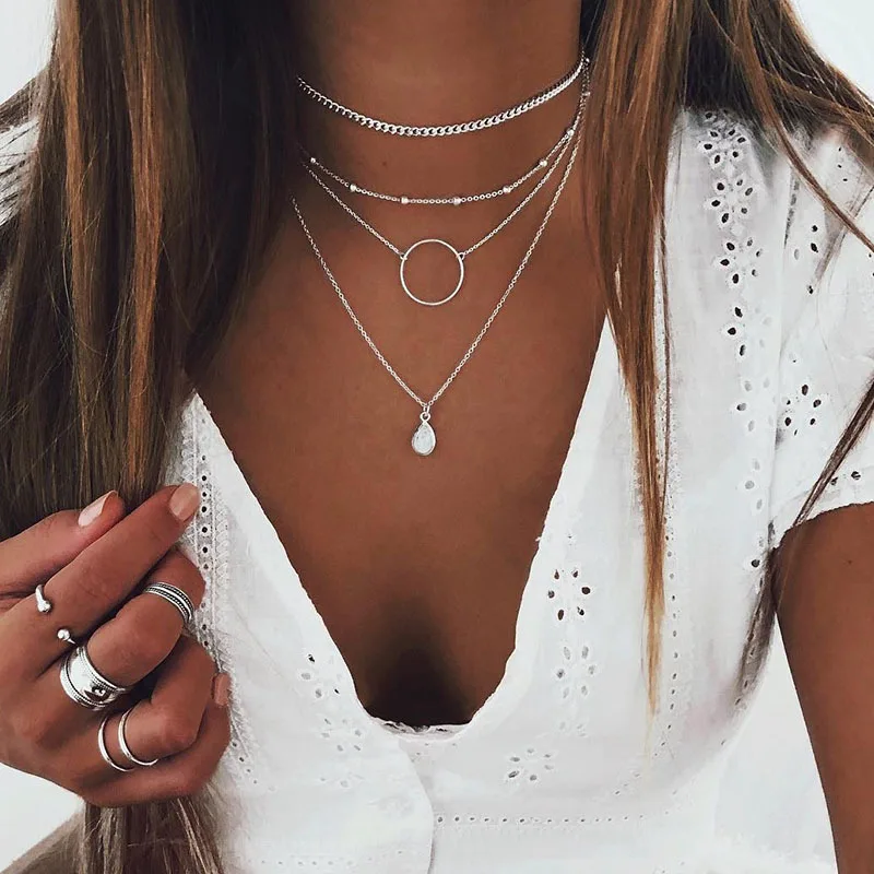 Tenande Vintage Mehrschichtige Party-Schmuckketten mit Blättern, Sternen, Hamsa-Hand und Mond für Damen - Trendige Bijouterie – Detail 8