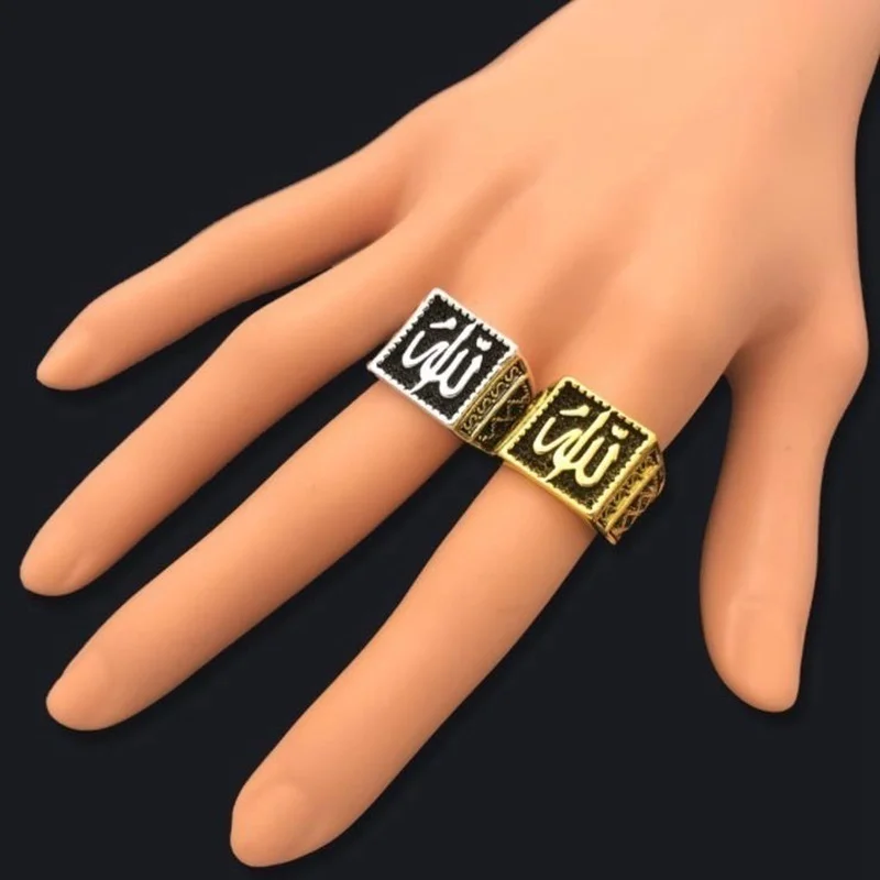 Vintage Arab Islam Muslim Rune Ring Men\'s Ring New Fashion Metal Religious Amulet Accessories Party Jewelry Faith Gift Wholesale