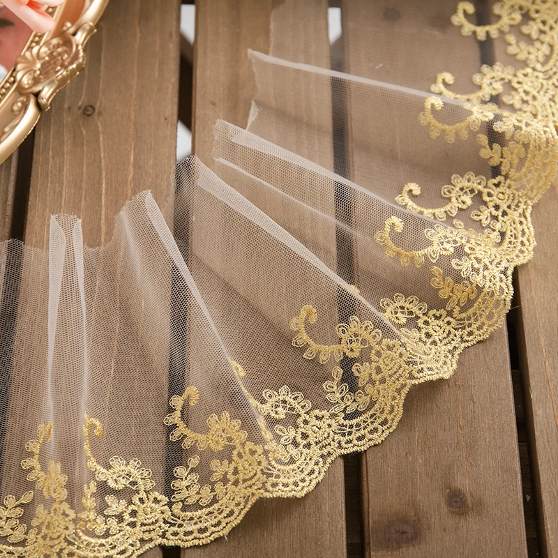 

13 cm width golden mesh embroidery lace for hats curtains and clothing DIY materials needlework sewing accessories crafts