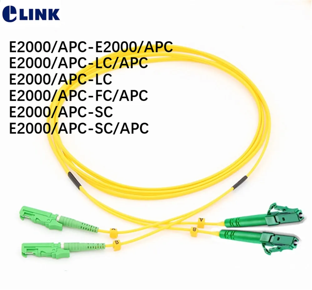 

E2000/APC fiber patch cord 1M Duplex SM E2000/APC LC ST SC FC APC DX Singlemode optical jumper 9/125um 1mtr IL 0.3dB 10pcs