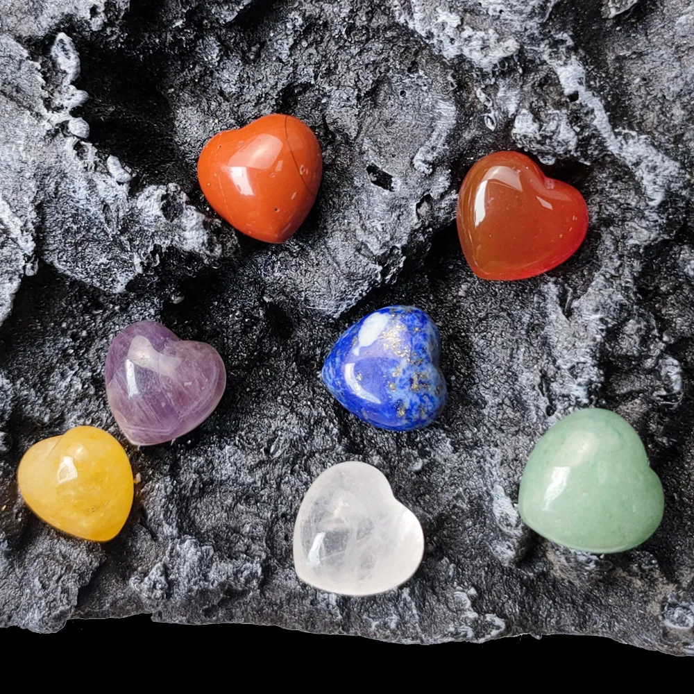 Natural 7 Chakra Yoga Energy Love Heart Stone Set Reiki Healing Crystals Irregular Stone Polished Stones Meditation Jewelry Gift