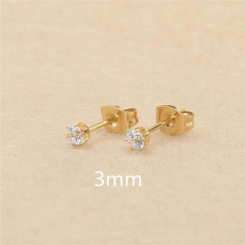 Klassische Ohrstecker aus Edelstahl, weiß, mit AAA-runden weißen Zirkonia-Steinen, 3 mm. – Detail 9