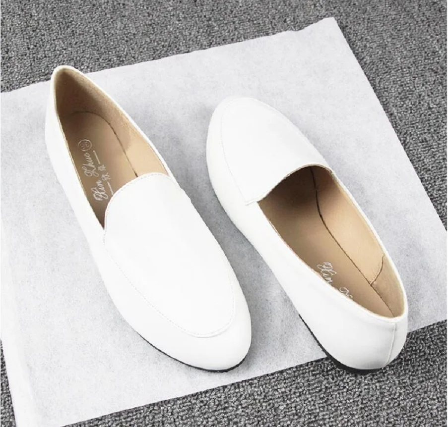 New Arrival Microfiber Women Flats Slip On round head white nurse shoes Autumn Fashion Casual Ladies Loafer Shoes size #31-44