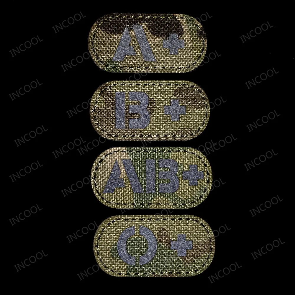 Blood Type Group Patch A B AB O Positive POS Infrared IR Reflective Patches White Glow In Dark 3D Patch For Clothing Backpack