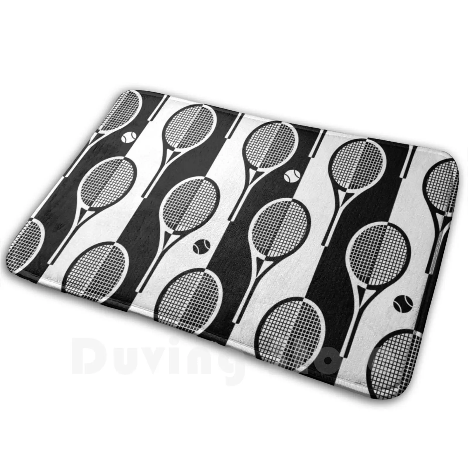 Black And White Tennis Rackets On Stripy Background Soft Non-Slip Mat Rug 998 Carpet Cushion Tennis Love Tenis Tennis