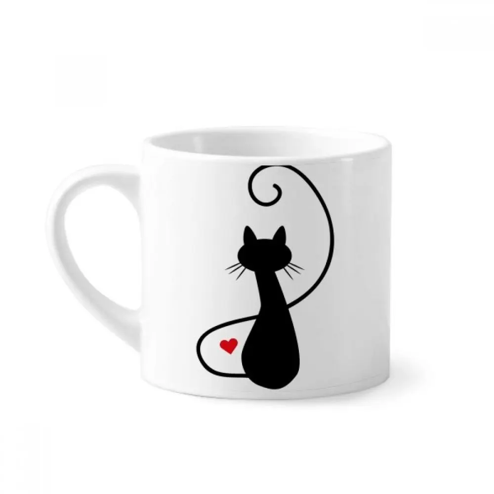 

Meow Heart Cat Sihouette Animal Mini Coffee Mug White Pottery Ceramic Cup With Handle 6oz Gift