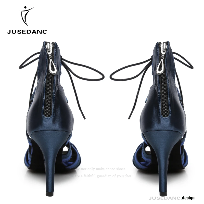 JuseDanc-zapatos de baile latino cómodos, botas latinas, zapatillas de baile, zapatos de tacón alto azul y negro, suela suave con cordones