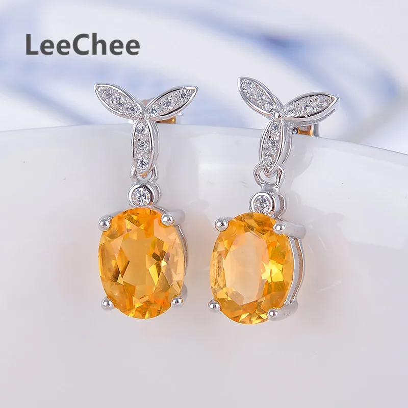 Leechee 100% natural citrine stud earring for women 7*9mm high quality yellow gemstone jewelry real 925 Solid Sterling Silver