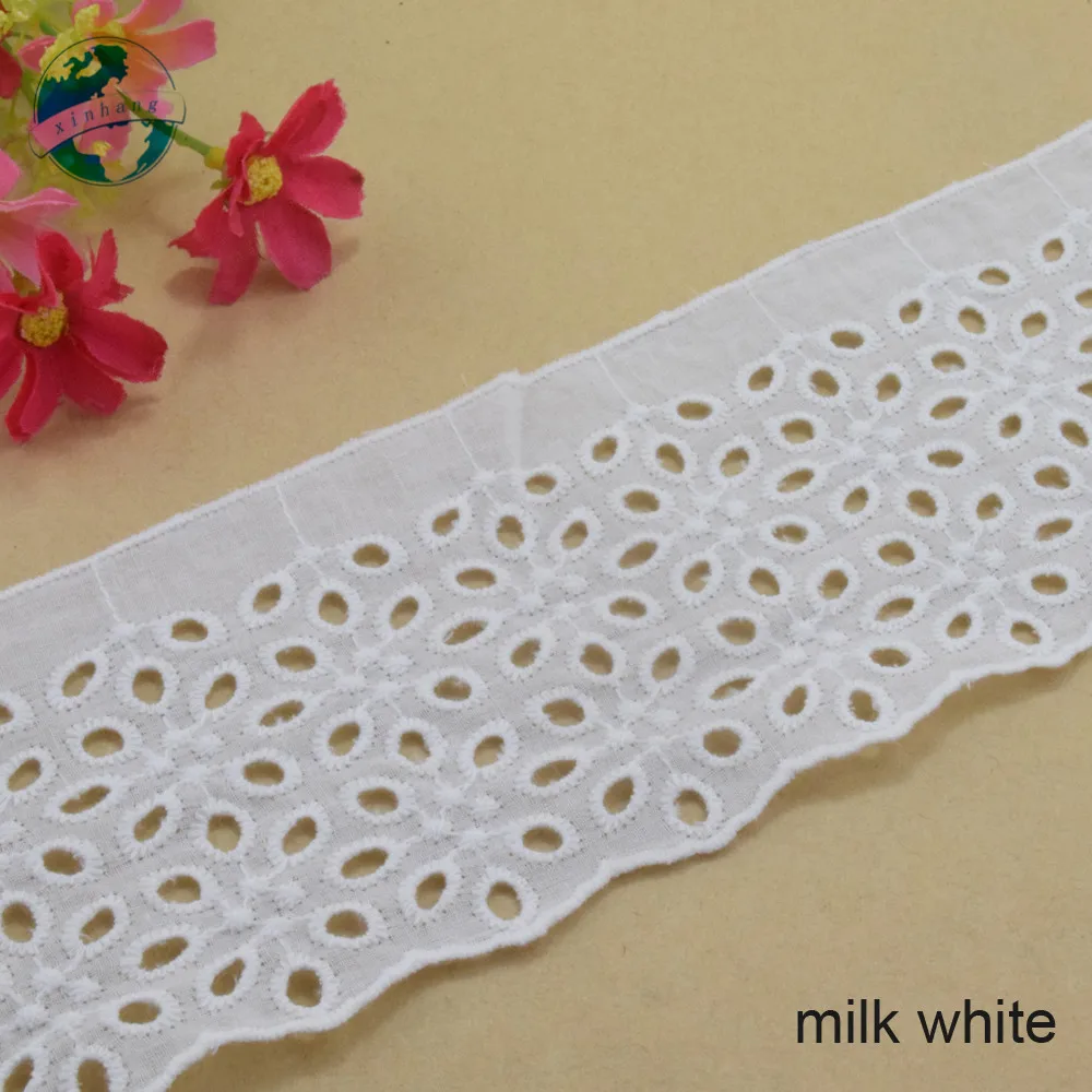 8cm Wide 100% Cotton Embroidery Lace sewing ribbon guipure Trim Wedding Decoration DIY Dolls Colthes Accessories Lace Edge#3996