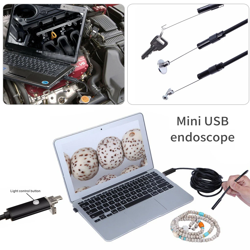 Endoscope Camera 7mm HD Inspection Camera IP67 Waterproof USB 6LEDs Endoscope for Phone Computer  2m