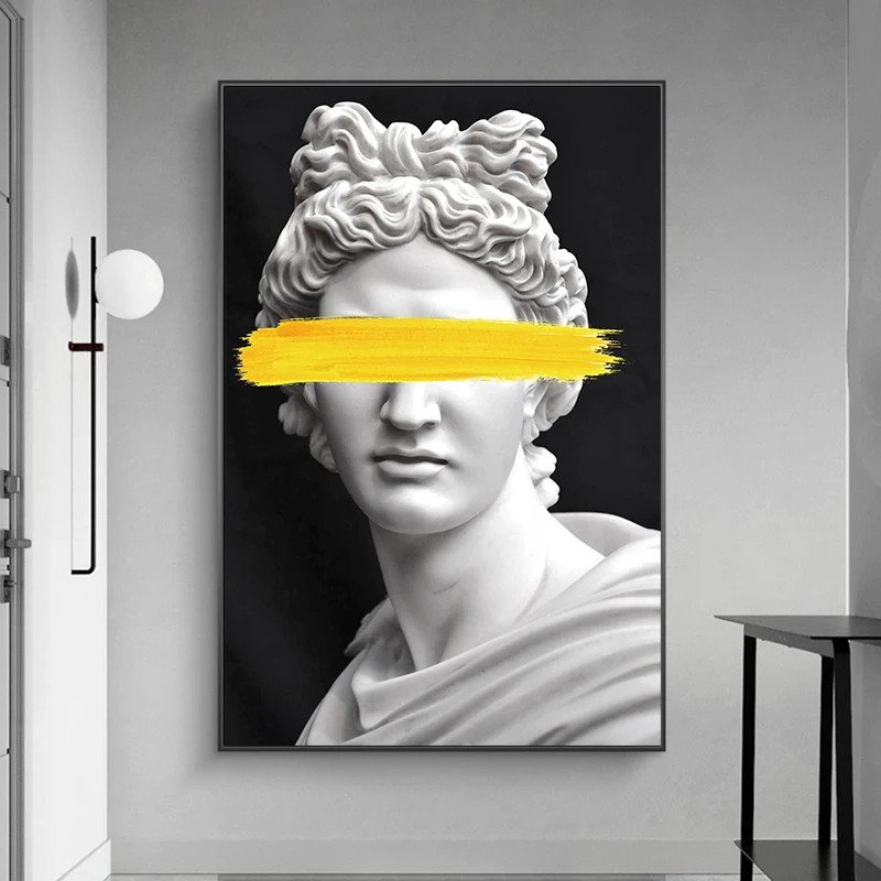 Marble Sculpture of Apollo Canvas Art Posters Vaporwave Statue Art Greek God Paintings Wall Art Prints Pictures for Living Room