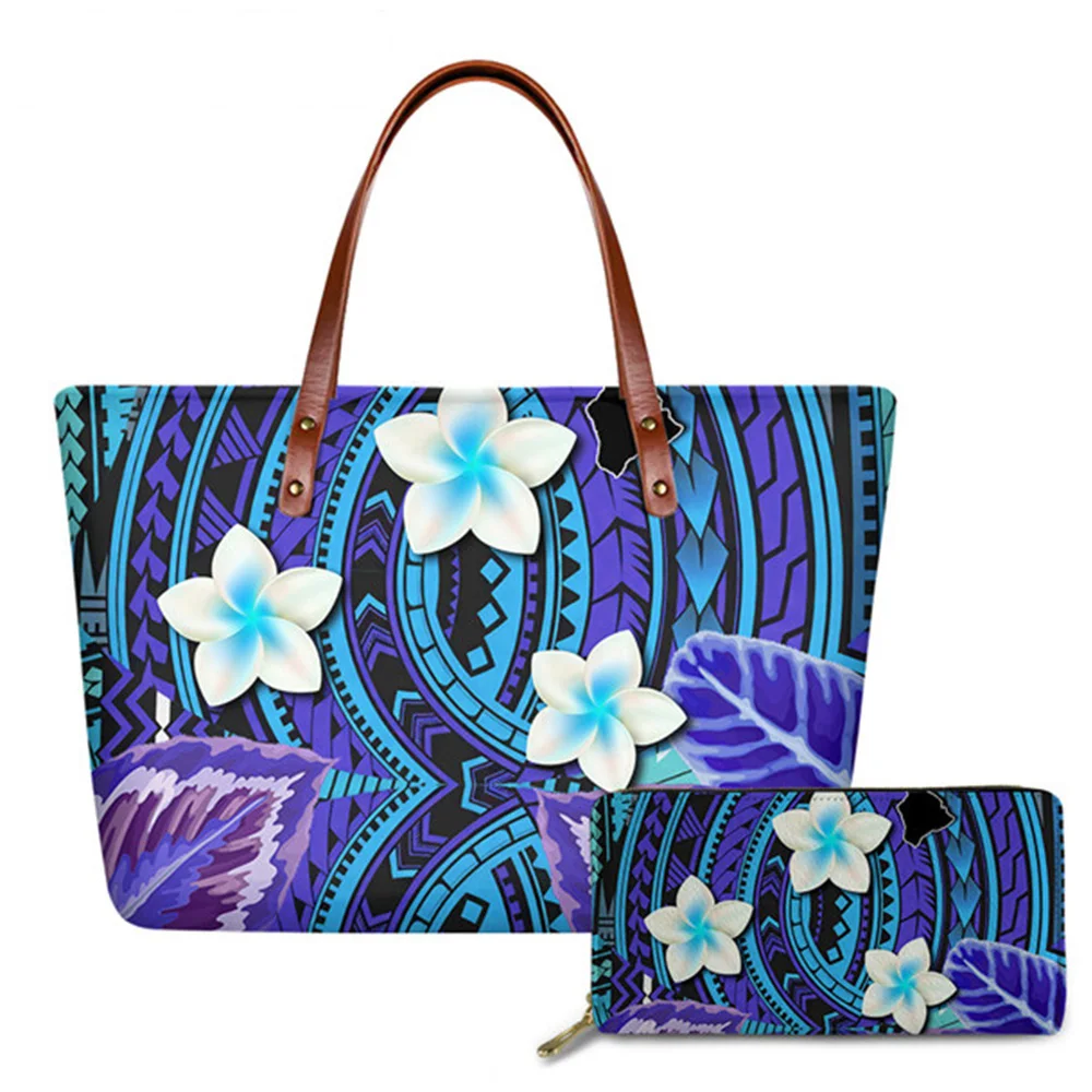 Imagem -02 - Hycool Bolsa Feminina e Carteira Conjunto Flor Tropical Havaiana Polinésia Padrão Senhoras Bolsas de Ombro 2023 Novo Bolsa Luxo na Moda