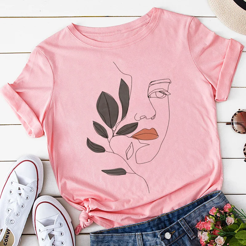 الزهور الوجه مجردة بسيطة المرأة تي شيرت مرونة عالية عادية مضحك تي شيرت هدية لسيدة يونغ فتاة تي شيرت علوي هبوط السفينة التي شيرت