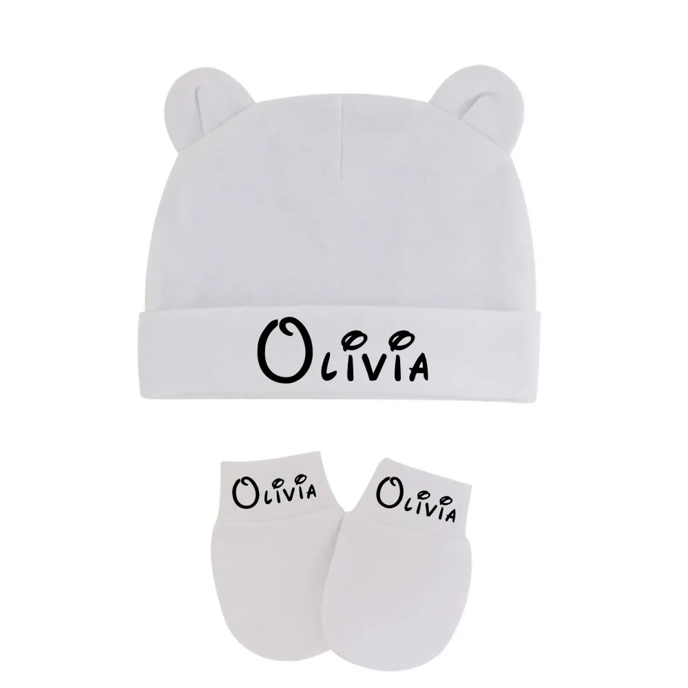 Custom Baby Suit Baby Bear Hat & Mittens Personalised Baby Boy Baby Cap Anti-Scratch Gloves Set Newborn Baby Hat & Gloves