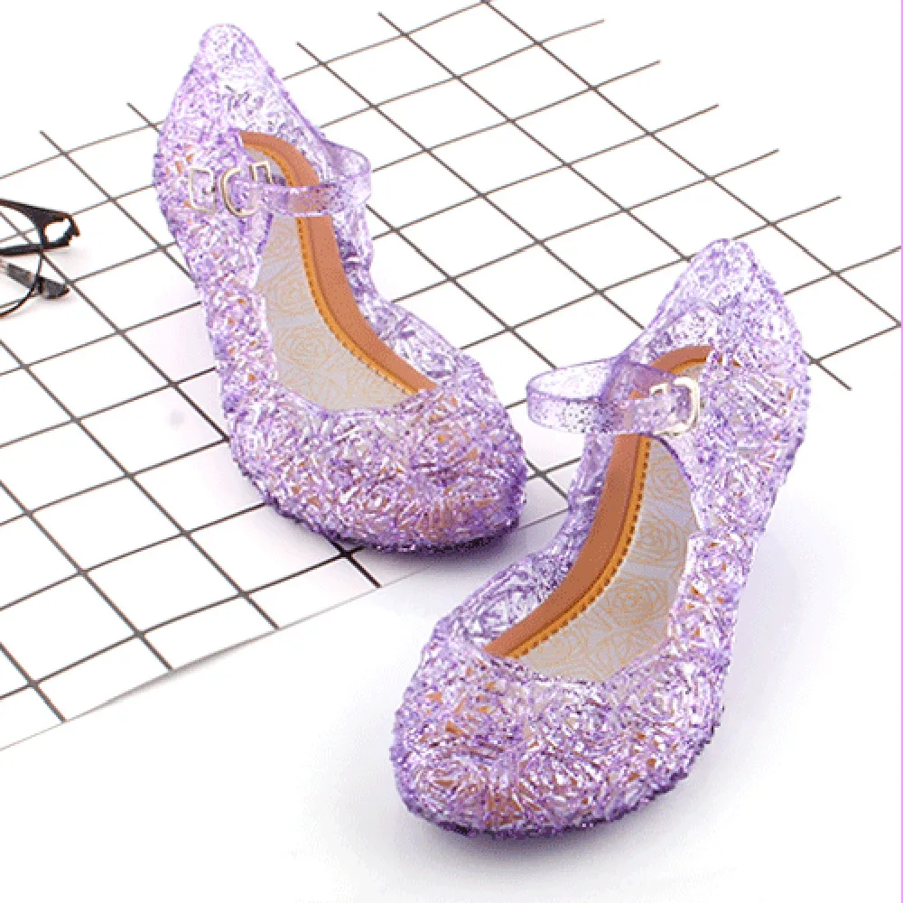 Girls Kids Summer Crystal Sandals Frozen Princess Jelly High-Heeled Shoes Princess Frozen Elsa Cosplay Party Dance Shoes