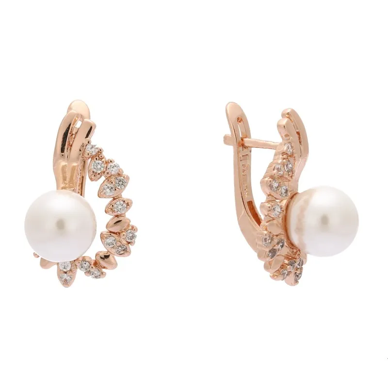 Korean Earring 585 Rose Gold Color Women Jewelry Round Pearl Drop Earrings Gift