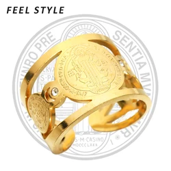 Men's Saint Benedict Open Ring Catholic Church Jesus San benito Rings For Women Stainless Steel Jewelry Accessories