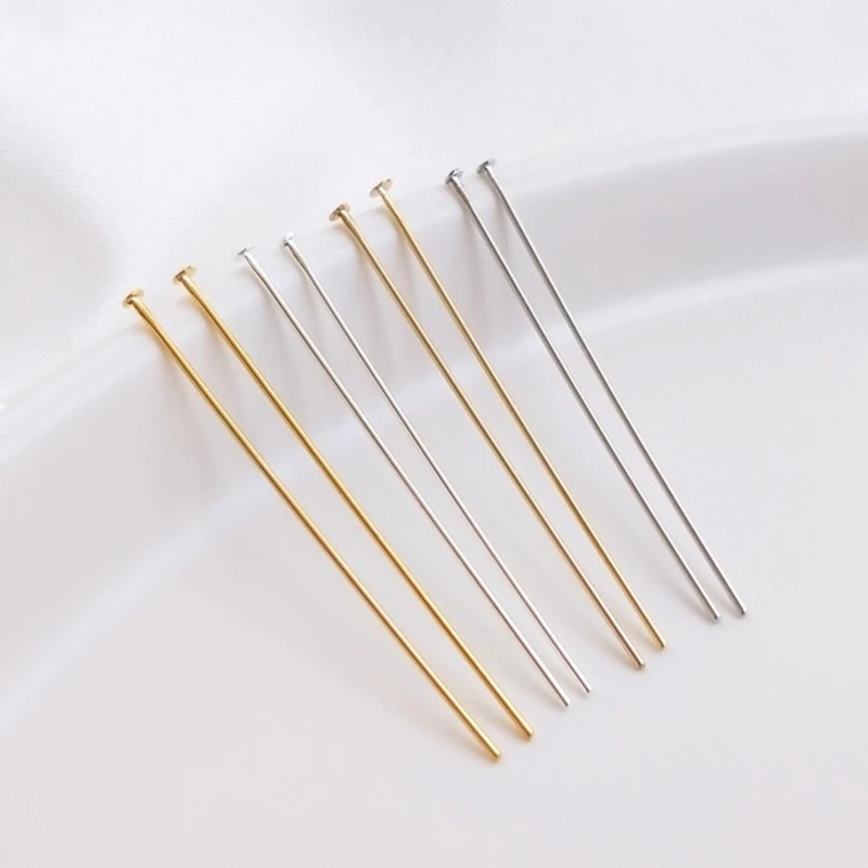 

Color Retention Real Gold Plated Copper Beaded Needle Flat Head T Pins DIY Findings Jewelry Accessories