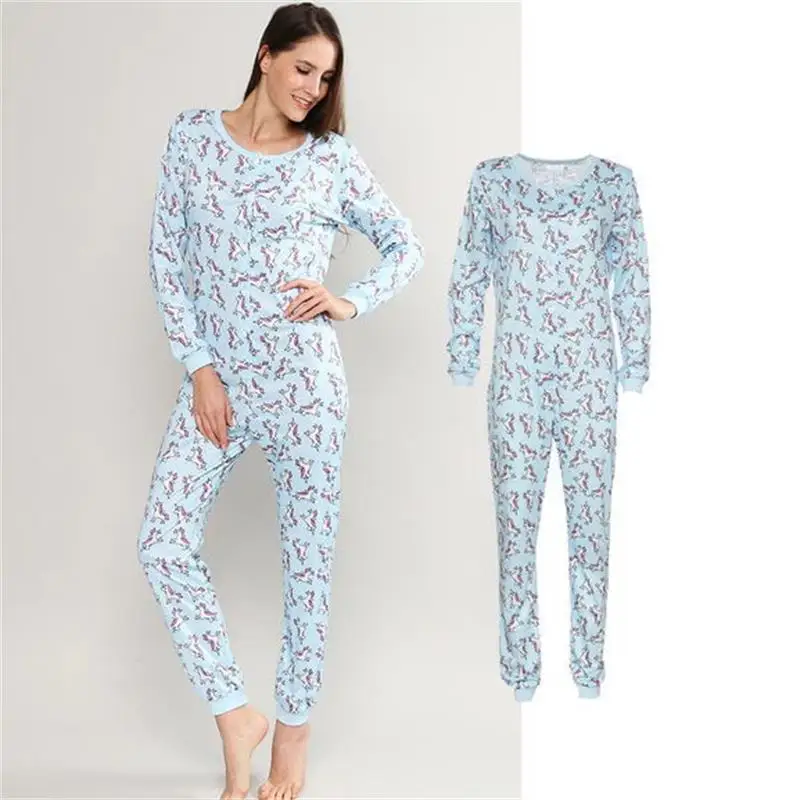 Long Sleeve Print Hooded Zipper Jumpsuits Homewear Clothing Pajamas Jumpsuits Women Autumn Winter Casual Warm Romper