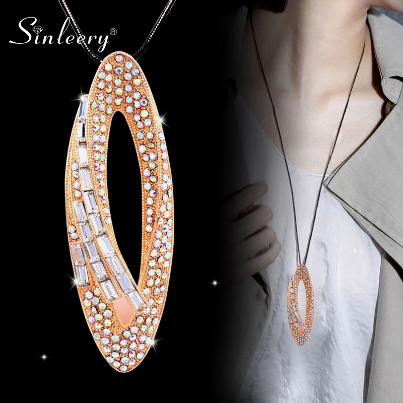 SINLEERY Big Hollow Owl Pendant Necklace Yellow Gold Color Black Crystal Snake Chain Long Neckalce For Women Jewelry