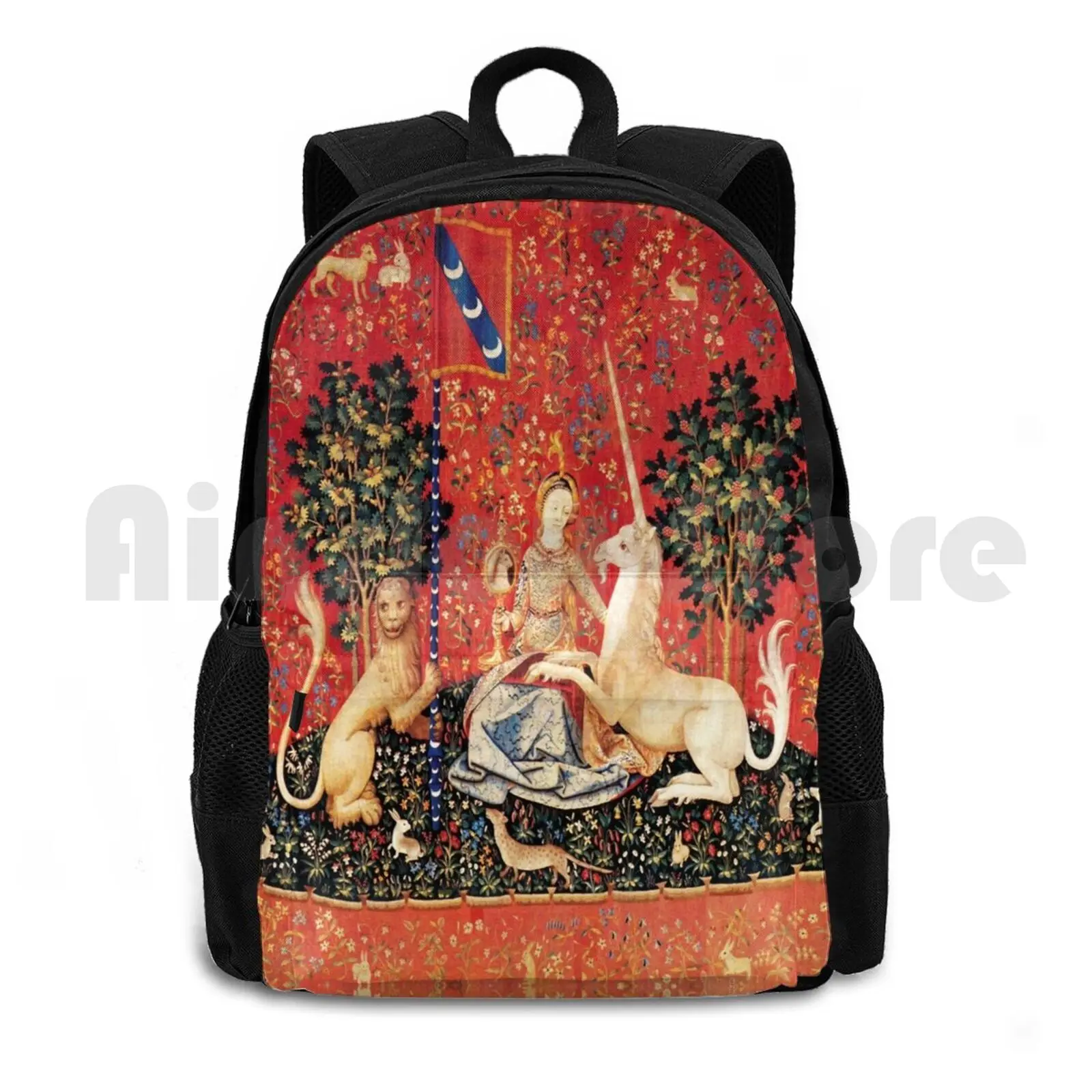 Mochila Unicorn Sight for Women, Flores Fantasia, Animais, Ao ar livre, Caminhada, Equitação, Alpinismo, Cavalo Fantasia, Vermelho, Verde