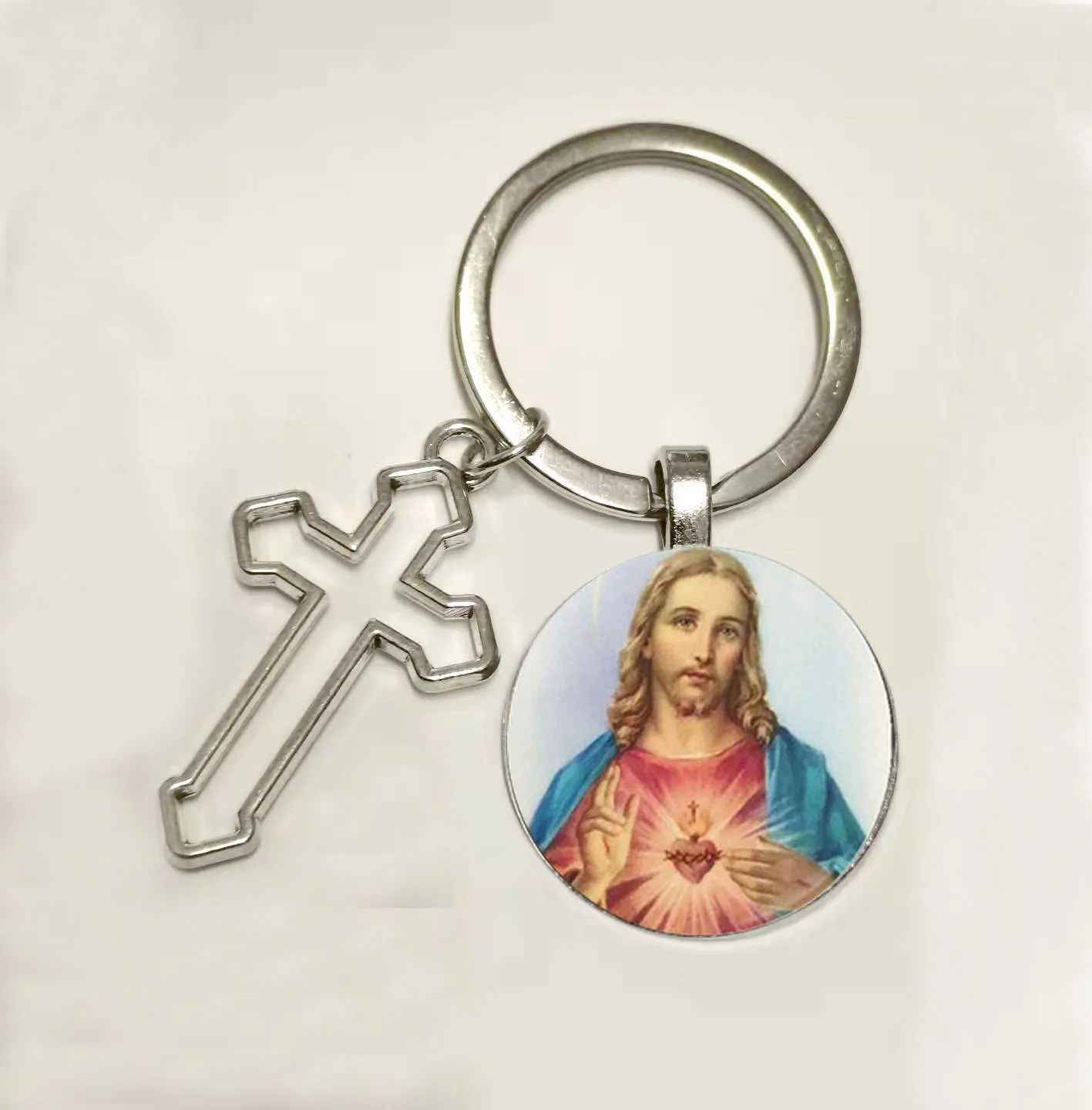 Hot! Girl Of The Sacred Heart Of Jesus Wholesale Luxury Brand Jewelry Glass Cabochon Keyring Angel Wings Keychain Jewelry That L