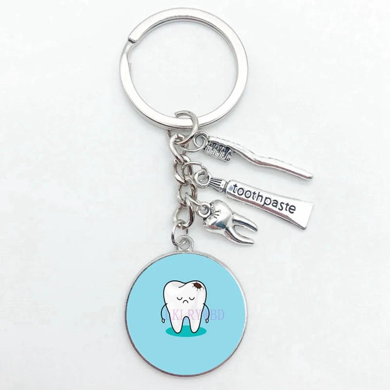 New I Love Tooth Pendant Keychain Mini Toothbrush Toothpaste Keychain Fashion Jewelry Men and Women Gifts