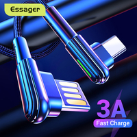 Essager LED 90 Degree USB Type C Cable For Xiaomi mi Huawei P40 3A Fast Charging Charger USBC USB-C Date Cable Type-C Wire Cord