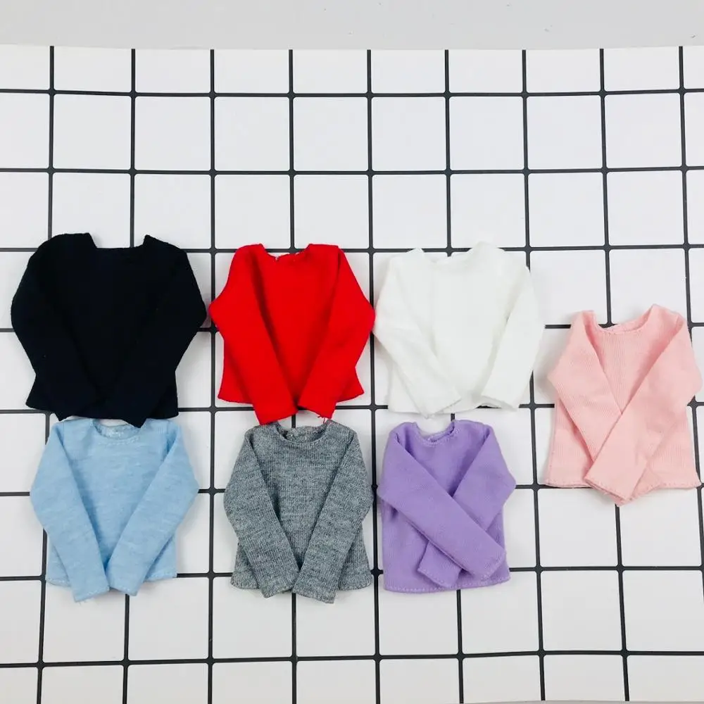 Ropa blyth hecha a mano, camiseta de manga larga de Color puro, negro/blanco/rosa/rojo/azul/gris/violeta para ropa de muñecas Blyth Licca 1/6